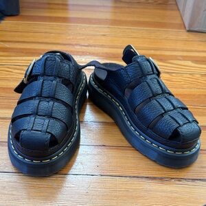 Dr. Martens Black Wrenlie Grizzly Leather Fisherman Sandals